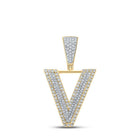 10kt Two - tone Gold Men's Round Diamond V Letter Charm Pendant - 3/4 Cttw | Splendid Jewellery - Splendid Jewellery