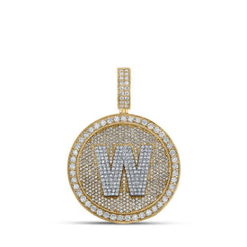10kt Two - tone Gold Men's Round Diamond W Initial Letter Charm Pendant - 3 - 5/8 Cttw - Splendid Jewellery
