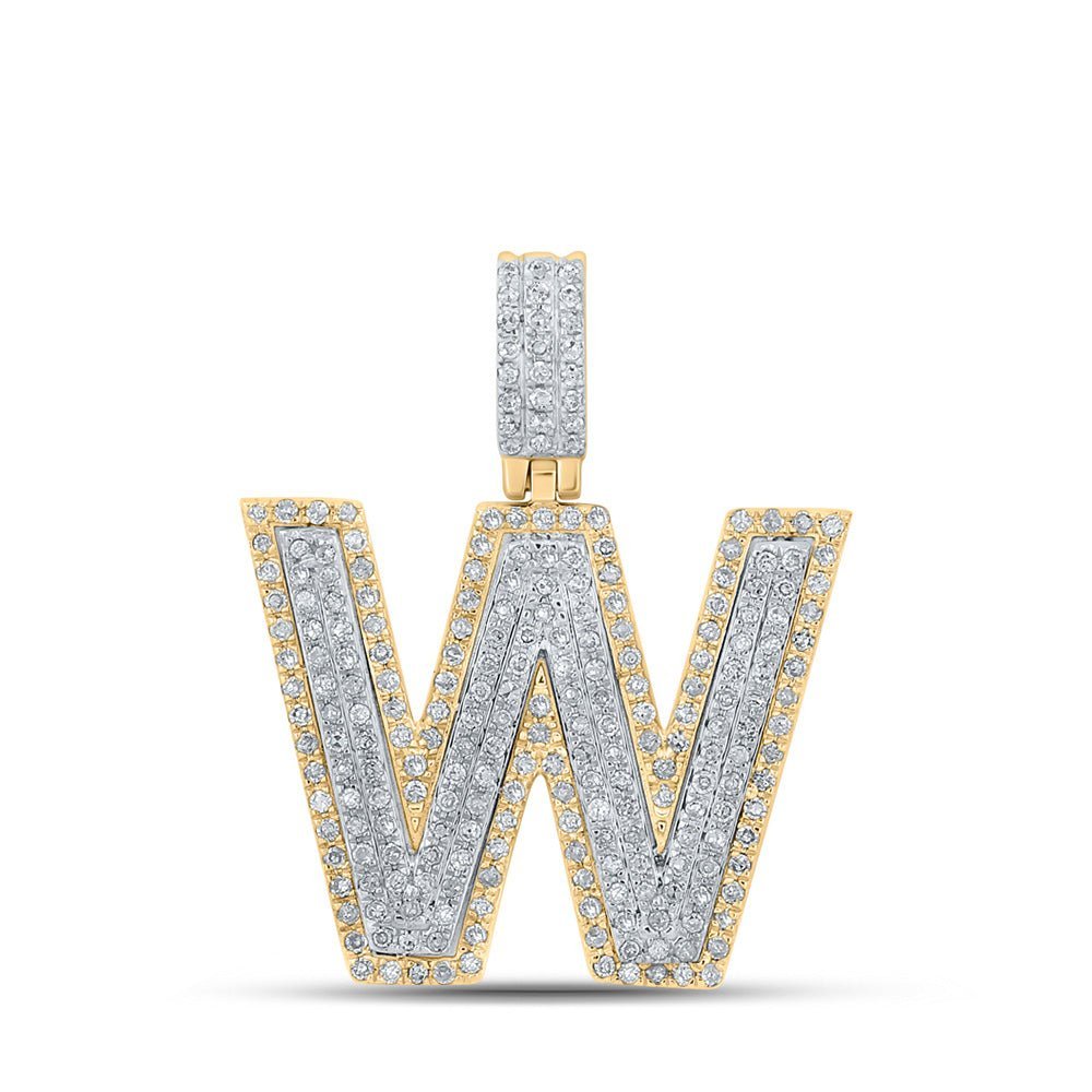 10kt Two - tone Gold Mens Round Diamond W Initial Letter Pendant 3/4 Cttw - Splendid Jewellery