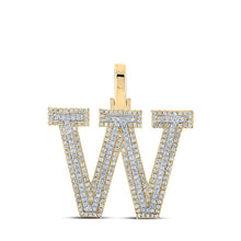 Load image into Gallery viewer, 10kt Two - tone Gold Men's Round Diamond W Initial Letter Pendant 3/4 Cttw | Splendid Jewellery - A Dazzling Diamond Charm Pendant for Men - Splendid Jewellery