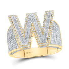 Load image into Gallery viewer, 10kt Two - tone Gold Men's Round Diamond W Initial Letter Ring - 1 - 1/3 Cttw | Splendid Jewellery - Splendid Jewellery