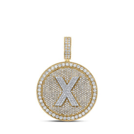 10kt Two - tone Gold Men's Round Diamond X Circle Letter Charm Pendant - 3 - 3/4 Cttw - Splendid Jewellery