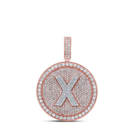 10kt Two - tone Gold Men's Round Diamond X Circle Letter Charm Pendant - 3 - 3/4 Cttw | Splendid Jewellery - Splendid Jewellery