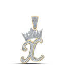 10kt Two - tone Gold Mens Round Diamond X Crown Letter Charm Pendant 1 - 1/2 Cttw - Splendid Jewellery