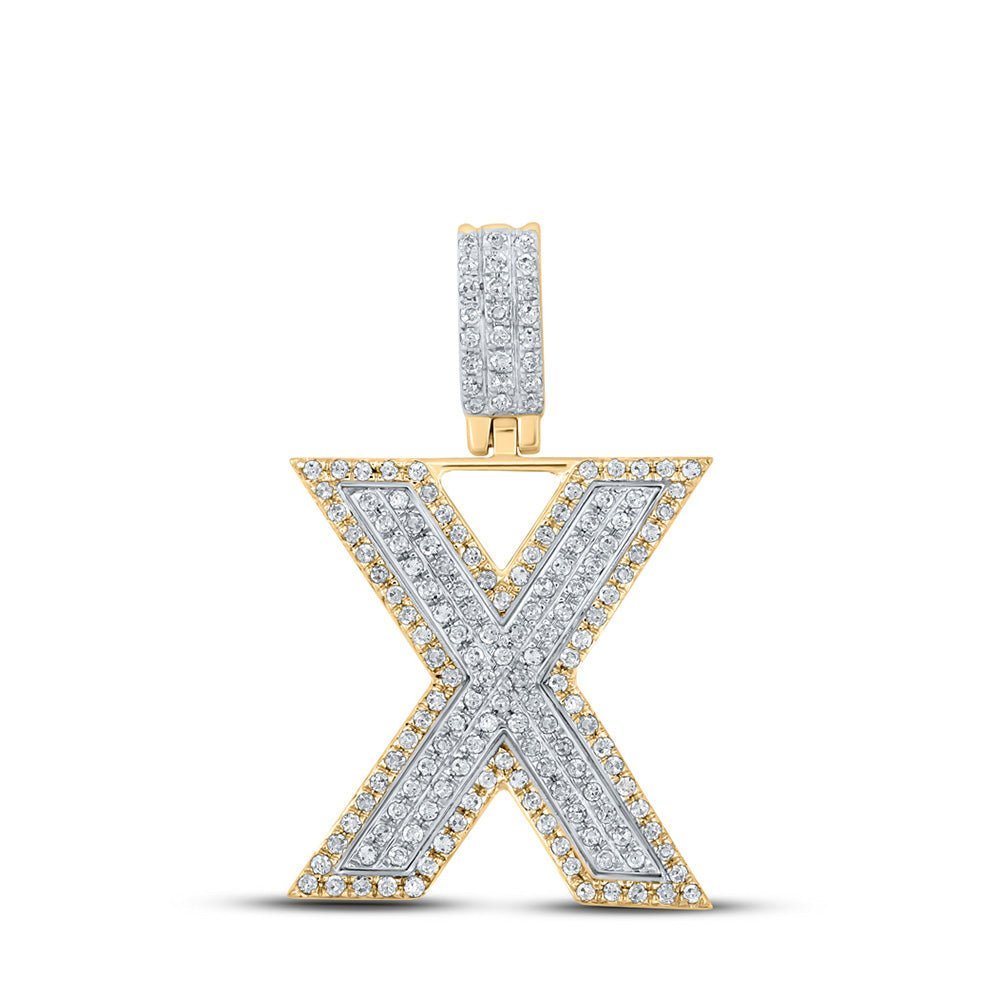 10kt Two - tone Gold Mens Round Diamond X Initial Letter Pendant 1/2 Cttw - Splendid Jewellery