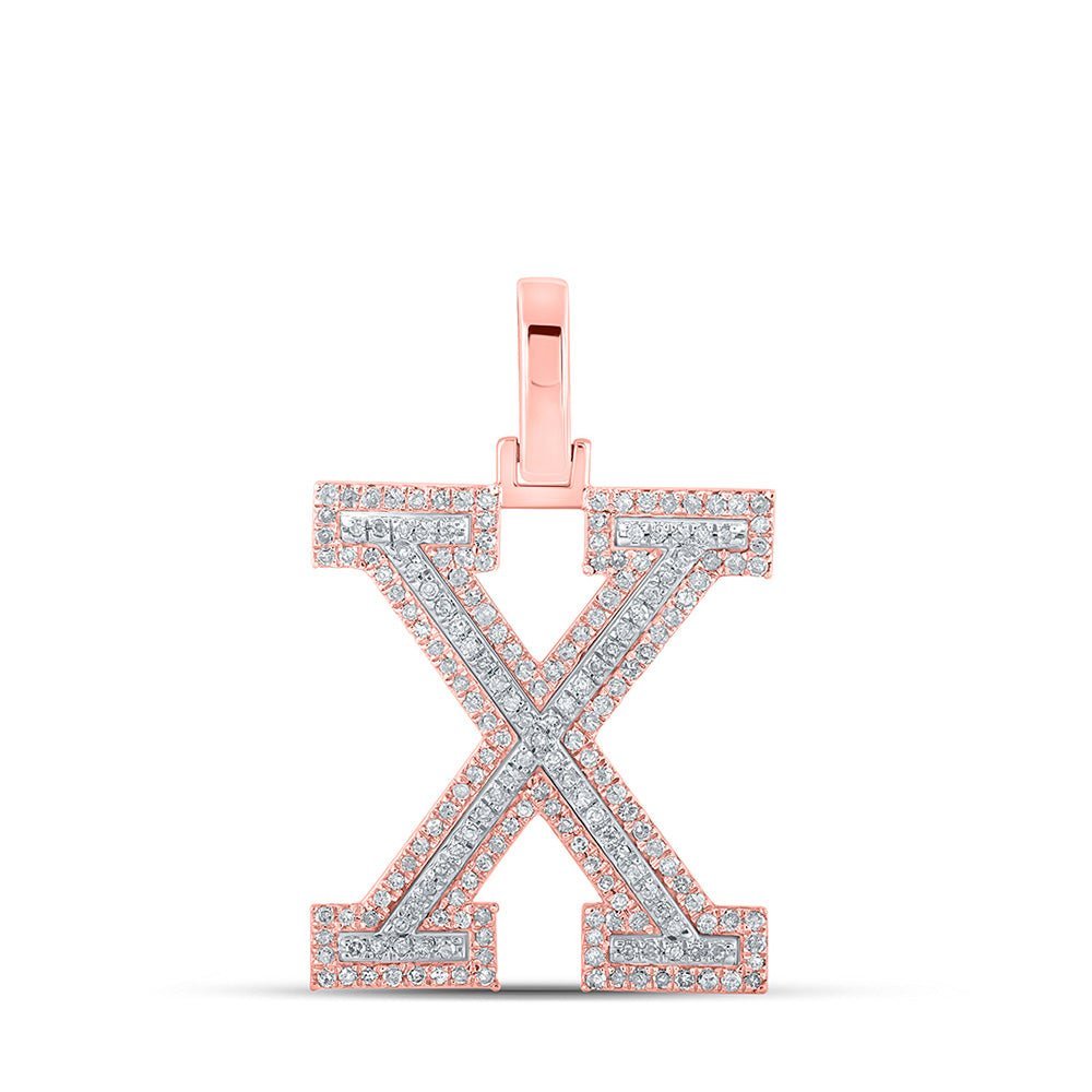 10kt Two - tone Gold Mens Round Diamond X Initial Letter Pendant 1/2 Cttw - Splendid Jewellery