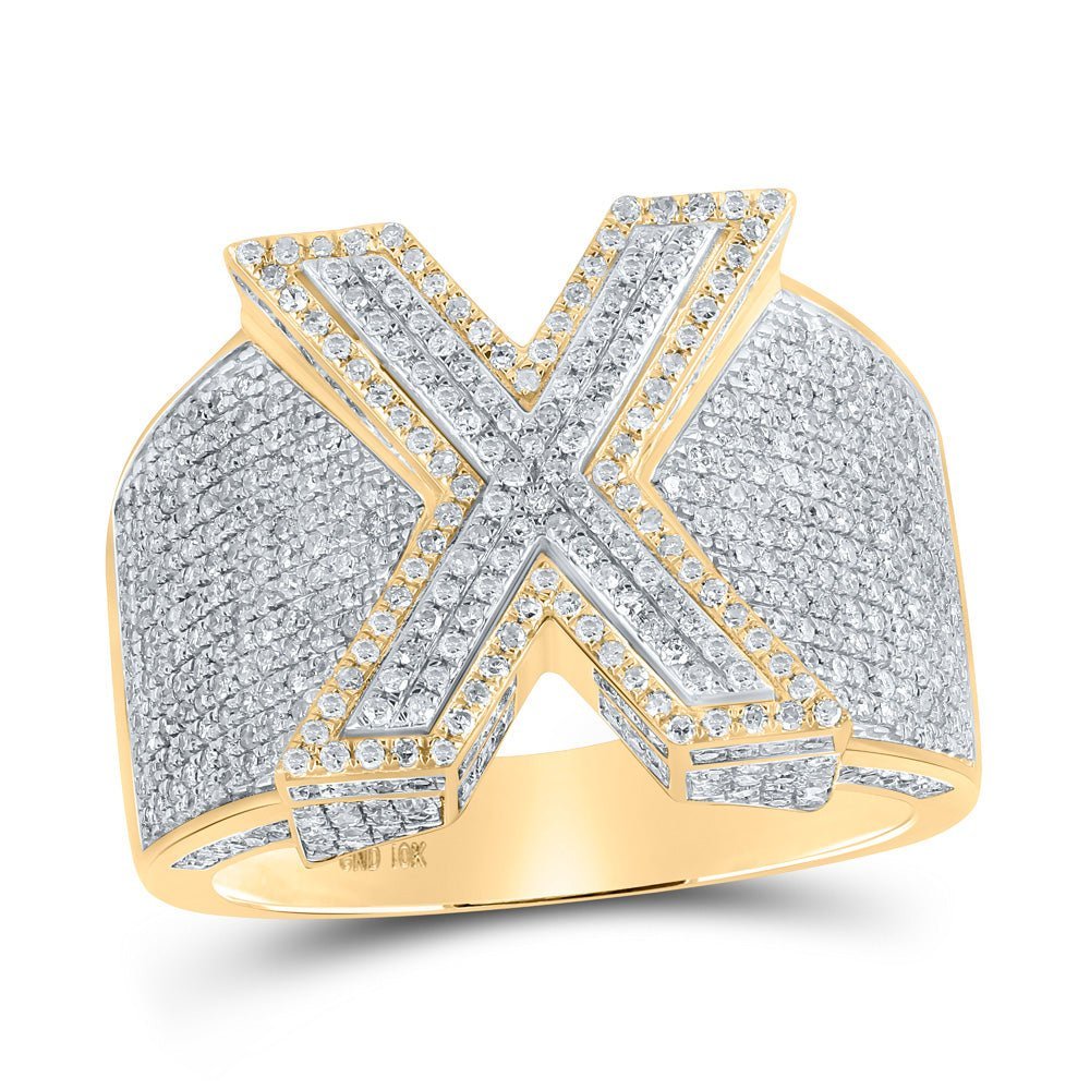 10kt Two - tone Gold Men's Round Diamond X Initial Letter Ring 1 - 3/8 Cttw | Splendid Jewellery - Splendid Jewellery
