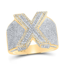 Load image into Gallery viewer, 10kt Two - tone Gold Men's Round Diamond X Initial Letter Ring 1 - 3/8 Cttw | Splendid Jewellery - Splendid Jewellery