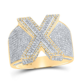10kt Two - tone Gold Men's Round Diamond X Initial Letter Ring 1 - 3/8 Cttw | Splendid Jewellery - Splendid Jewellery