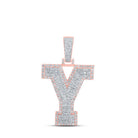 10kt Two - tone Gold Men's Round Diamond Y Initial Letter Charm Pendant - 1 - 5/8 Cttw - Splendid Jewellery - Splendid Jewellery