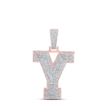 Load image into Gallery viewer, 10kt Two - tone Gold Men's Round Diamond Y Initial Letter Charm Pendant - 1 - 5/8 Cttw - Splendid Jewellery - Splendid Jewellery