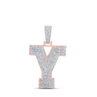 10kt Two - tone Gold Men's Round Diamond Y Initial Letter Charm Pendant - 1 - 5/8 Cttw - Splendid Jewellery - Splendid Jewellery