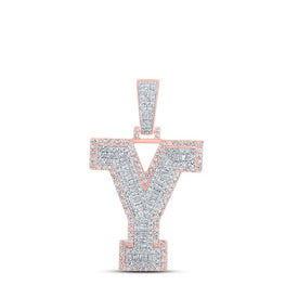 10kt Two - tone Gold Men's Round Diamond Y Initial Letter Charm Pendant - 1 - 5/8 Cttw - Splendid Jewellery - Splendid Jewellery