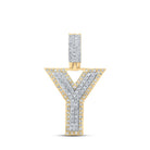 10kt Two - tone Gold Men's Round Diamond Y Initial Letter Pendant 3/8 Cttw - Splendid Jewellery