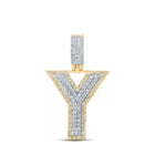 10kt Two - tone Gold Men's Round Diamond Y Initial Letter Pendant 3/8 Cttw - Splendid Jewellery