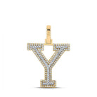 10kt Two - tone Gold Mens Round Diamond Y Initial Letter Pendant 3/8 Cttw - Exquisite Men's Diamond Charm Pendant - Splendid Jewellery