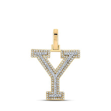 Load image into Gallery viewer, 10kt Two - tone Gold Mens Round Diamond Y Initial Letter Pendant 3/8 Cttw - Exquisite Men's Diamond Charm Pendant - Splendid Jewellery