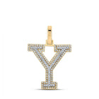 10kt Two - tone Gold Mens Round Diamond Y Initial Letter Pendant 3/8 Cttw - Exquisite Men's Diamond Charm Pendant - Splendid Jewellery