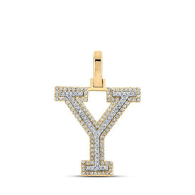 10kt Two - tone Gold Mens Round Diamond Y Initial Letter Pendant 3/8 Cttw - Exquisite Men's Diamond Charm Pendant - Splendid Jewellery