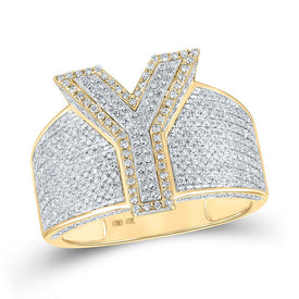 10kt Two - tone Gold Men's Round Diamond Y Initial Letter Ring 1 Cttw | Splendid Jewellery - Splendid Jewellery