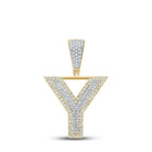 10kt Two - tone Gold Mens Round Diamond Y Letter Charm Pendant 5/8 Cttw - Splendid Jewellery