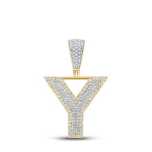 Load image into Gallery viewer, 10kt Two - tone Gold Mens Round Diamond Y Letter Charm Pendant 5/8 Cttw - Splendid Jewellery
