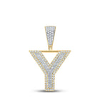 10kt Two - tone Gold Mens Round Diamond Y Letter Charm Pendant 5/8 Cttw - Splendid Jewellery
