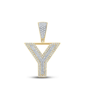 10kt Two - tone Gold Mens Round Diamond Y Letter Charm Pendant 5/8 Cttw - Splendid Jewellery