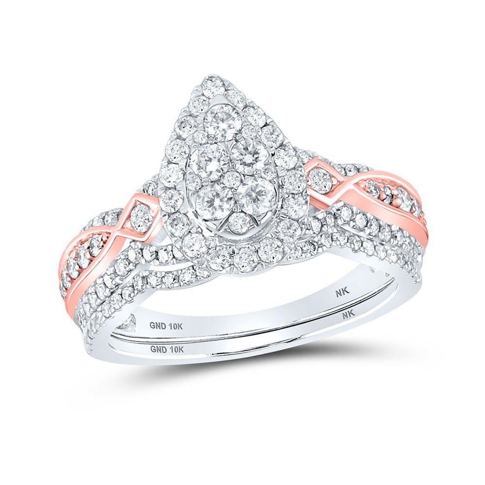 10kt Two - tone Gold Teardrop Diamond Bridal Wedding Ring Set - A Captivating Union of Elegance and Brilliance - Splendid Jewellery