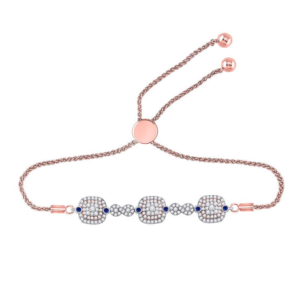 10kt Two - tone Gold Women's Round Diamond Blue Sapphire Bolo Bracelet 1 Cttw | Exquisite Gemstone Elegance - Splendid Jewellery