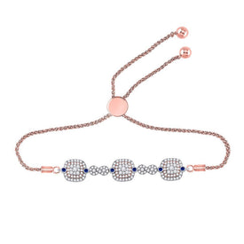 10kt Two - tone Gold Women's Round Diamond Blue Sapphire Bolo Bracelet 1 Cttw | Exquisite Gemstone Elegance - Splendid Jewellery