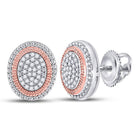 10kt Two - tone Gold Womens Round Diamond Oval Cluster Earrings 1/6 Cttw - Mesmerizing Brilliance - Splendid Jewellery