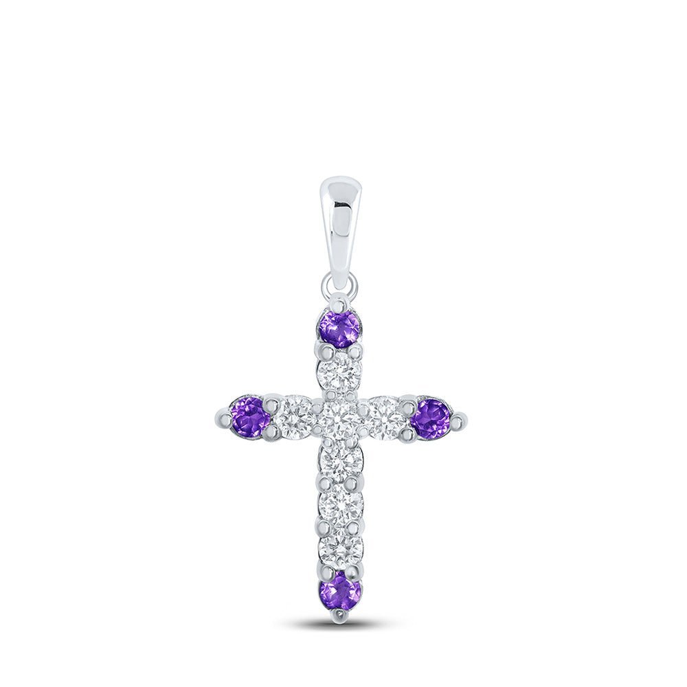 10kt White Gold Amethyst Cross Pendant with Diamond Accents | Splendid Jewellery - Splendid Jewellery