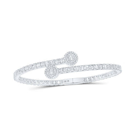 10kt White Gold Baguette and Round Diamond Circle Cuff Bangle Bracelet - 2 - 3/4 Cttw - Splendid Jewellery