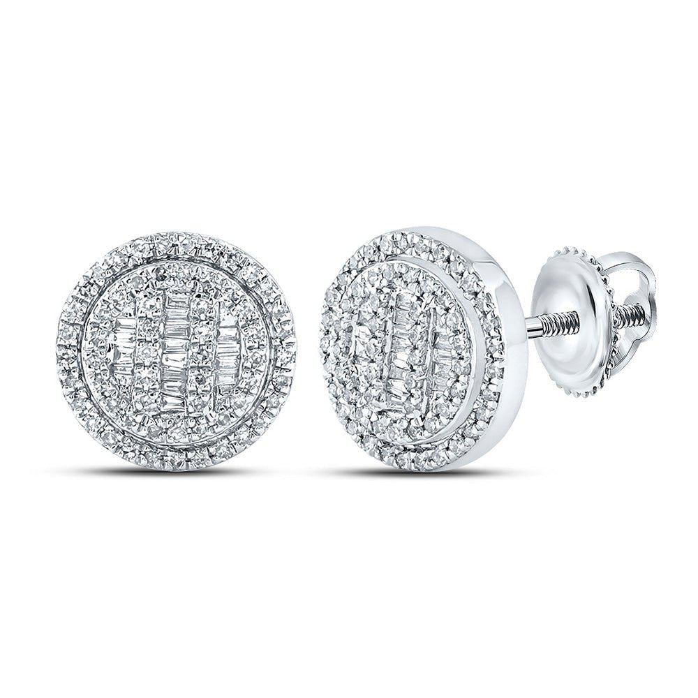 10kt White Gold Baguette and Round Diamond Circle Earrings - 1/2 Cttw - Splendid Jewellery