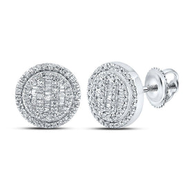10kt White Gold Baguette and Round Diamond Circle Earrings - 1/2 Cttw - Splendid Jewellery