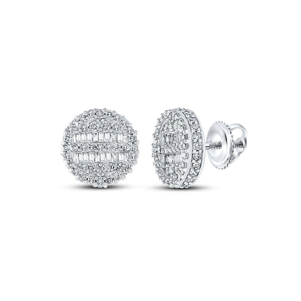 10kt White Gold Baguette and Round Diamond Circle Earrings - 3/4 Cttw - Splendid Jewellery