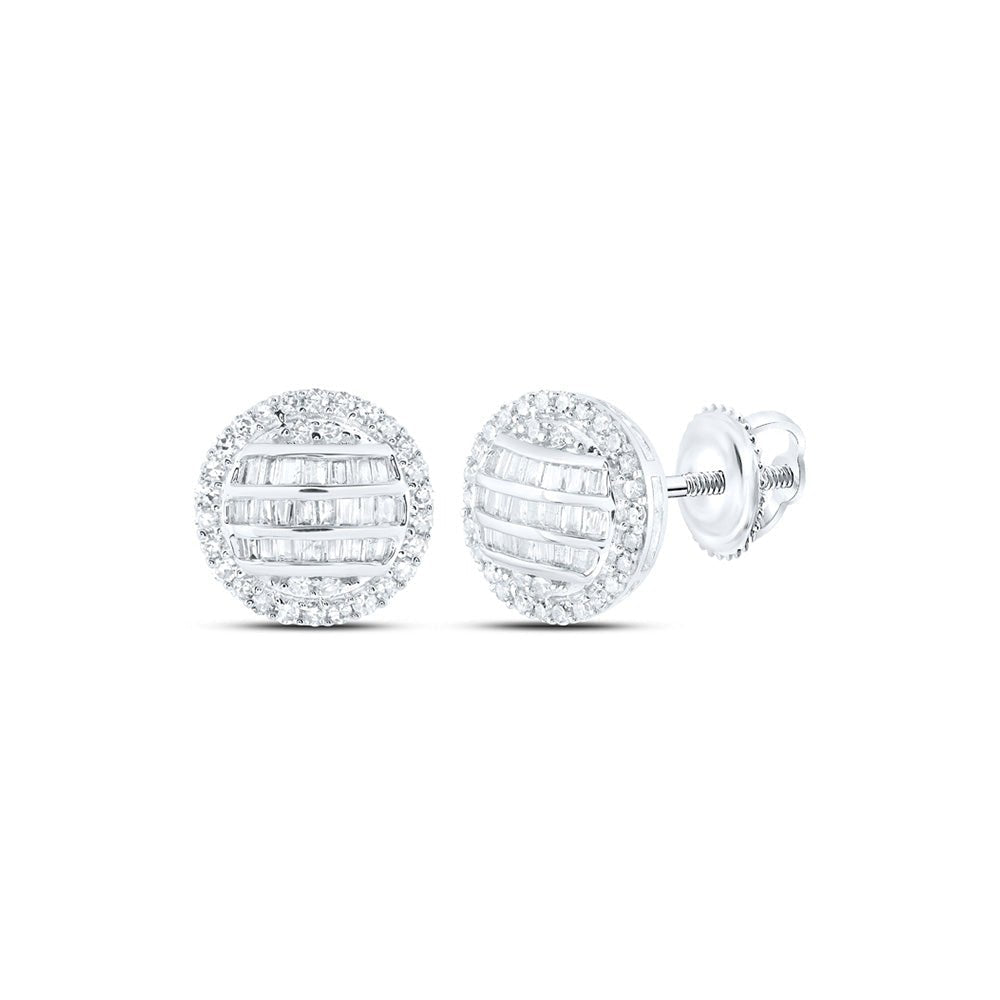 10kt White Gold Baguette and Round Diamond Circle Earrings for Men - 5/8 Cttw - Splendid Jewellery