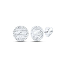 Load image into Gallery viewer, 10kt White Gold Baguette and Round Diamond Circle Earrings for Men - 5/8 Cttw - Splendid Jewellery