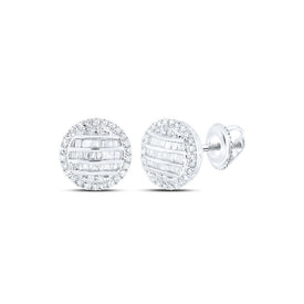 10kt White Gold Baguette and Round Diamond Circle Earrings for Men - 5/8 Cttw - Splendid Jewellery