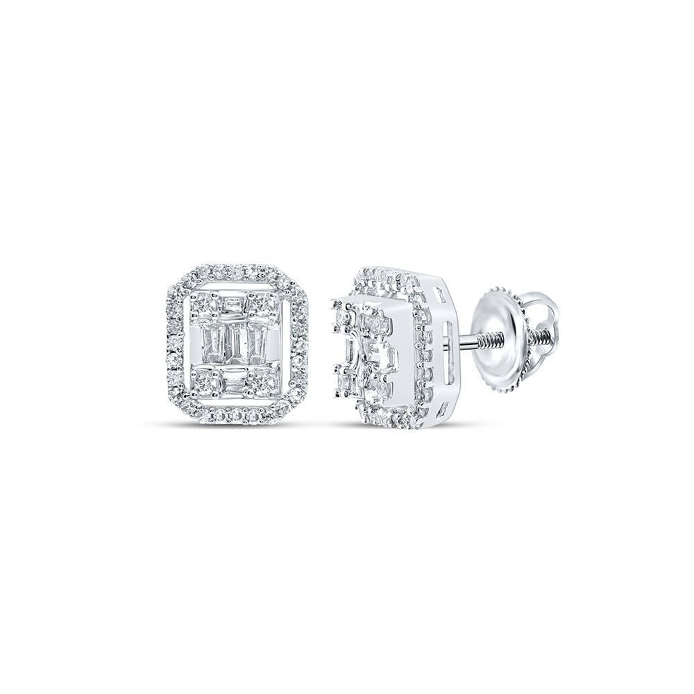 10kt White Gold Baguette and Round Diamond Cluster Earrings - 1/2 Cttw - Splendid Jewellery