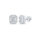 10kt White Gold Baguette and Round Diamond Cluster Earrings - 1/2 Cttw - Splendid Jewellery