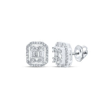 Load image into Gallery viewer, 10kt White Gold Baguette and Round Diamond Cluster Earrings - 1/2 Cttw - Splendid Jewellery