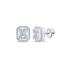 10kt White Gold Baguette and Round Diamond Cluster Earrings - 1/2 Cttw - Splendid Jewellery