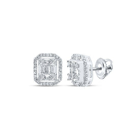 10kt White Gold Baguette and Round Diamond Cluster Earrings - 1/2 Cttw - Splendid Jewellery