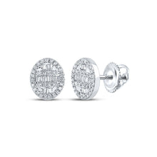 Load image into Gallery viewer, 10kt White Gold Baguette and Round Diamond Cluster Earrings - 1/3 Cttw - Splendid Jewellery