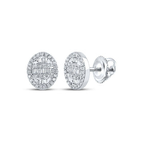 10kt White Gold Baguette and Round Diamond Cluster Earrings - 1/3 Cttw - Splendid Jewellery