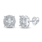 10kt White Gold Baguette and Round Diamond Cluster Earrings - 5/8 Cttw - Splendid Jewellery