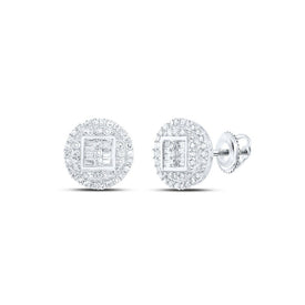 10kt White Gold Baguette and Round Diamond Cluster Earrings for Men - 1/2 Cttw - Splendid Jewellery
