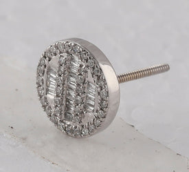10kt White Gold Baguette and Round Diamond Cluster Earrings for Men - 1/3 Cttw - Splendid Jewellery